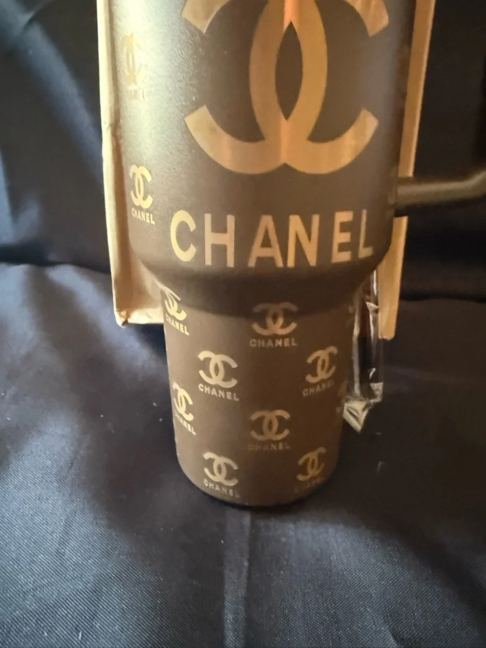 New Stanley 40oz Brown/Gold Laser CEngravedC Tumbler w/ Brown Straw - Picture 3 of 8